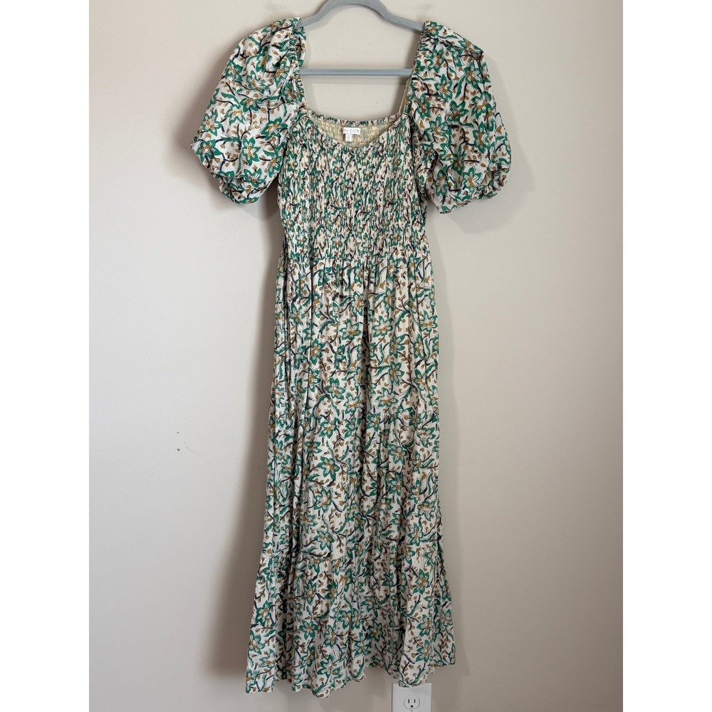 Tuckernuck Anna Cate Floral Smocked Maxi Dress Womens Small Puff Sleeve Cotton - Picture 2 of 9